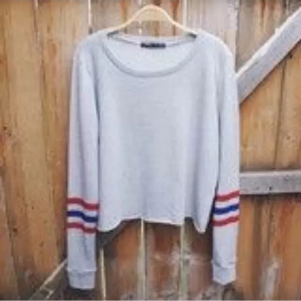 ootdfash Alexandria Ribbed Grey Blue Red Top